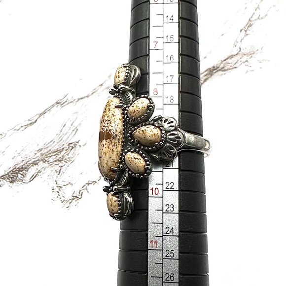 American West Picture Jasper Cluster 925 Sterling Silver Cocktail Ring Size 9 - Picture 3 of 7